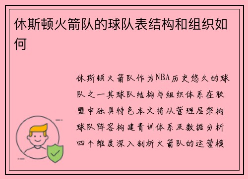 休斯顿火箭队的球队表结构和组织如何